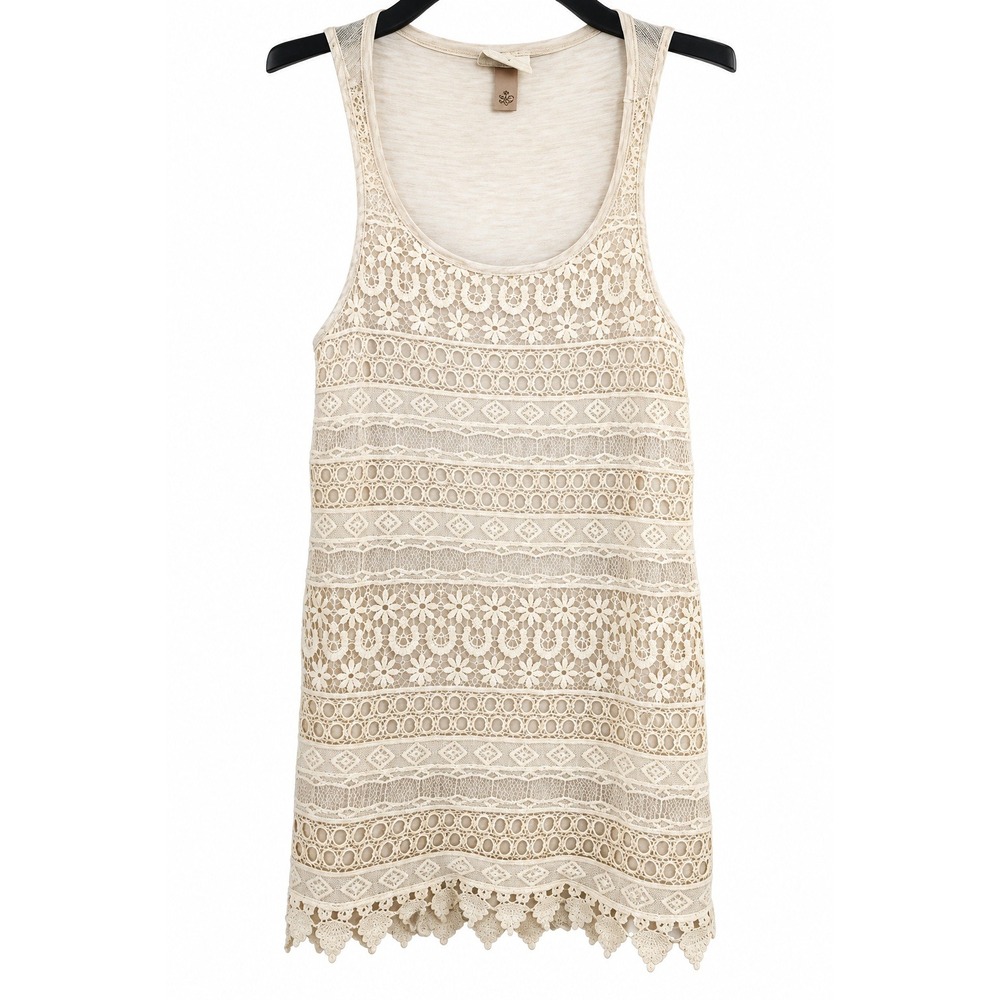 Knox Rose Womens XS Cream Crochet Lace Tank Top Boho Scalloped Hem Sleeveless